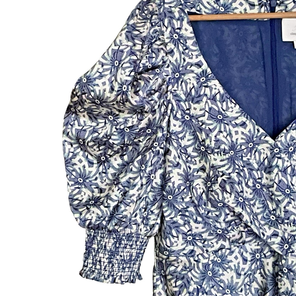 Cinq a Sept Coastal Chic Puff Sleeve Satin Dress Womens 12 Ruched Cottagecore - Picture 4 of 10